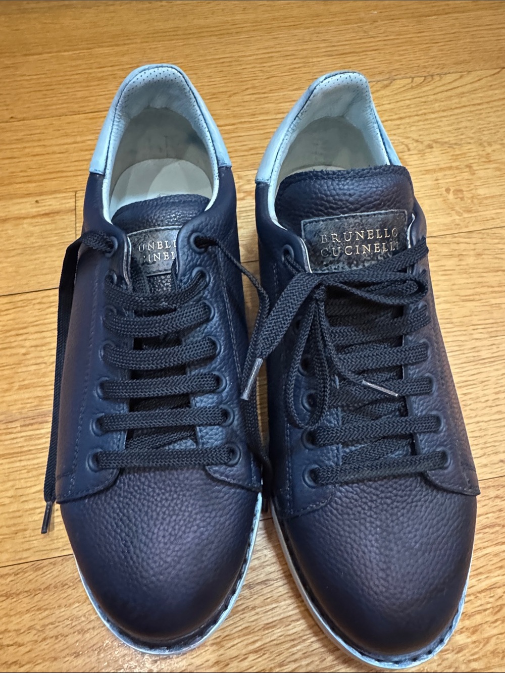 Brunello Cucinelli Men's Dark Navy Leather Low-Top Sneakers